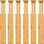 VaeFae Adjustable Bamboo Drawer Dividers, Expandable Drawer Organizer for Kitchen, Bedroom, Bathroom, Dresser and Office, 6-Pack