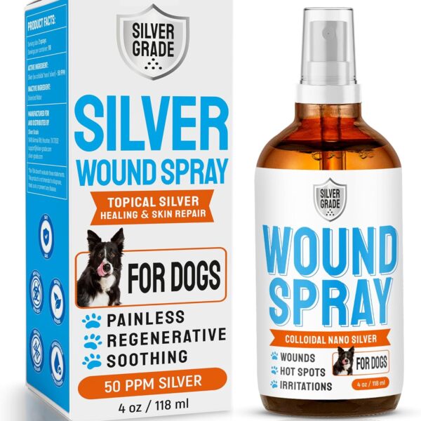 Silver Dog Wound Spray Helps with Hot Spots, Irritations, Bites, Burns, Rashes, Itch, Scratching  Better Use with a Dog Cone to Stop Licking  Safe for Large and Small Breeds  4 oz