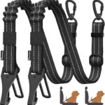 Pawaboo 2Pack Dog Seatbelt for Car,3-in-1 Dog Car Seat Belt Bungee,Shockproof Dogs Tether for Cars with Buckle&Hook Latch, Adjustable Reflective Dogs Cars Harness Leash with 360 Lockable Buckle,Black