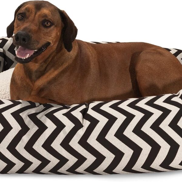 Majestic Pet 52 Inch Chevron Sherpa Calming Dog Bed Washable  Cozy Soft Round Pet Bed with Spine for Head Support - Fluffy Donut Bed 52x35x11 (inch)  X- Large - BLACK
