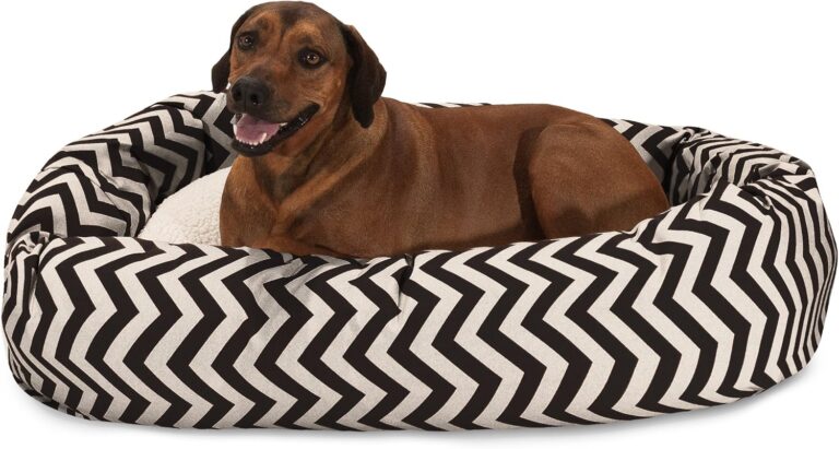 Majestic Pet 52 Inch Chevron Sherpa Calming Dog Bed Washable  Cozy Soft Round Pet Bed with Spine for Head Support - Fluffy Donut Bed 52x35x11 (inch)  X- Large - BLACK