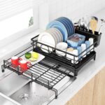 COHOSEGE Large Dish Drying Rack, Black Carbon Steel, Dish Rack, Dishware Drying, Over Sink & Countertop