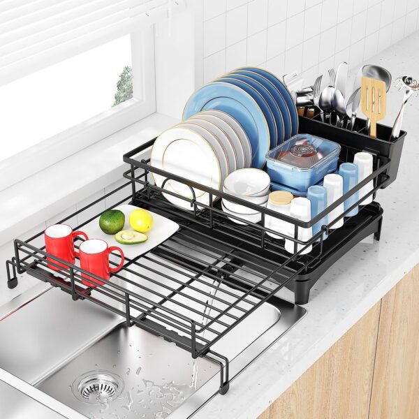 COHOSEGE Large Dish Drying Rack, Black Carbon Steel, Dish Rack, Dishware Drying, Over Sink & Countertop