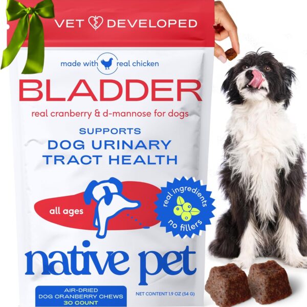Native Pet Dog UTI Treatment - Cranberry Supplement for Dogs Bladder Control & Kidney Support - Prevent Urinary Tract Infection and Urinary Incontinence - Made with Real Cranberry Extract - 30 Chews