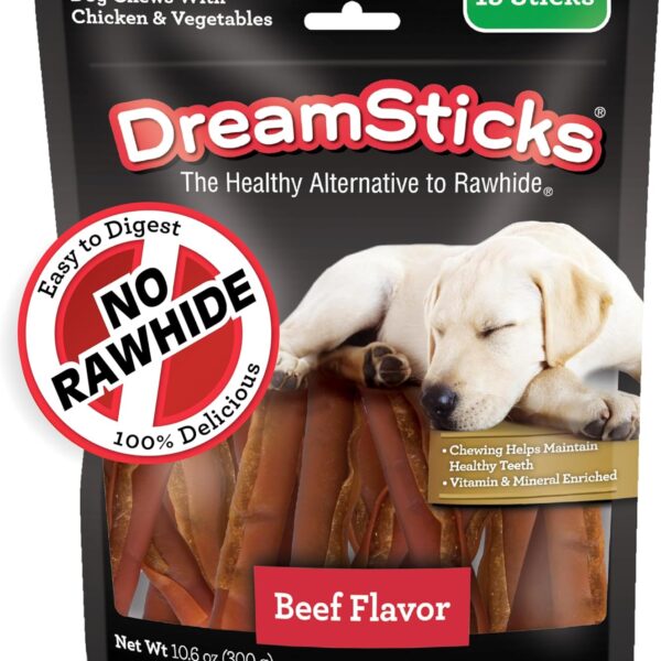 DreamBone DreamSticks, Rawhide Free Dog Chew Sticks Made with Real Beef and Vegetables, 15 Sticks