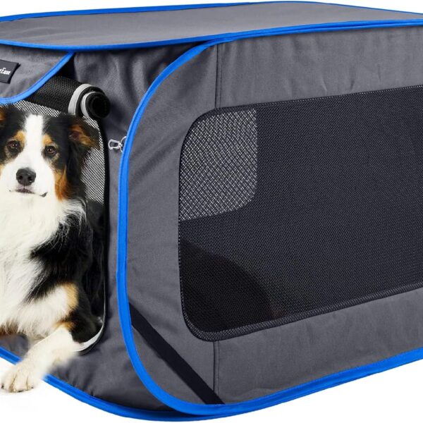 Large Pop Up Kennel,Collapsible Travel Pet Crate, Indoor and Outdoor Portable Dog Enclosure, Portable Pet Car Seat Kennel (Grey, Large)