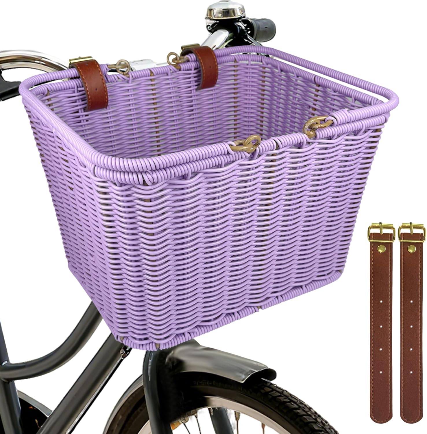 Bike Basket Front - Detachable Wicker Basket with Iron Frame, Adjustable Straps & Multi-Purpose Use Bike Basket Front - Detachable Wicker Basket with Iron Frame, Adjustable Straps & Multi-Purpose Use