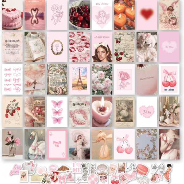 97 Decor Pink Coquette Room Decor Aesthetic - Coquette Wall Decor, Coquette Posters For Room Aesthetic Pink Collage Kit For Teen Girls Dorm Bedroom, Cute Pictures Trendy Art Prints (4x6)