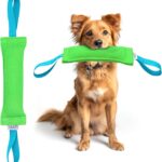 YES4QUALITY Dog Bite Tug Toy - 11.8"x3.5" - Durable Green Pull Toy with 2 Strong Blue Handles - Tough Nylon Pillow for Small to Medium Dogs - Ideal for Tug of War, Fetch, K9 & Puppy Training