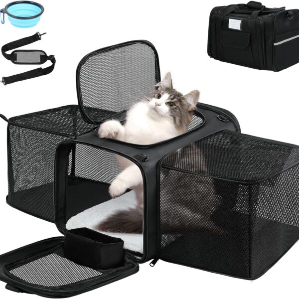 Pet Dog Cat Carrier Soft, Airline Approved Dog Carriers for Small Dogs, Washable Pet Carrier, Large Cat Travel Carriers, Portable TSA Carrier in Cabin, Soft Pet Bag Carrier for Puppy (Black)