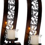 Shelving Solution Wall Sconce 14.4 x 3.5 Inch, with Tea Light Candle Holder Antique Bronze Style Metal Wall Art Decorations for Living Room, Bathroom, Dining Room and Office, Set of 2
