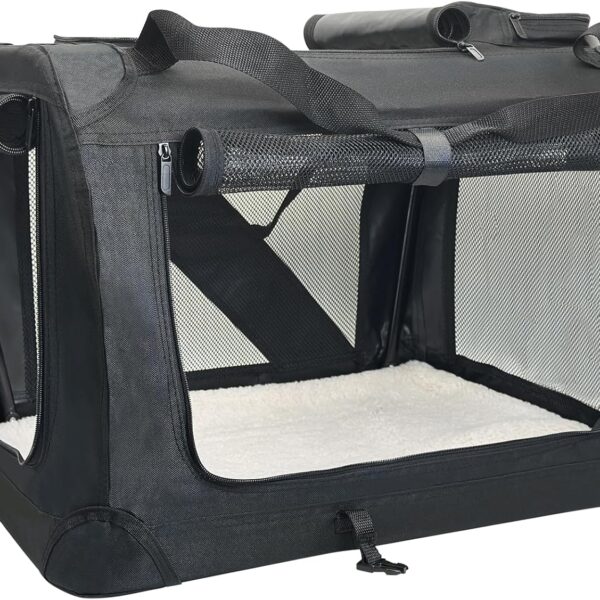 Fhiny Large Cat Carrier for 2 Cats, 24"x17"x17" Soft Dog Crate Collapsible Portable Travel Pet Carrier Bag Durable Breathable Foldable Kitten Carrier Bag for Cats Puppy Under 45 Lbs Black