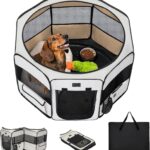 PETSFIT Portable Dog Playpen,36" Dog Play Pen Indoors with Removable Waterproof Mat & Zippered Roof | RV, Camping, Travel Dog Pen | Whelping & Cat Observation Space(36" L x 36" W x 21" H)
