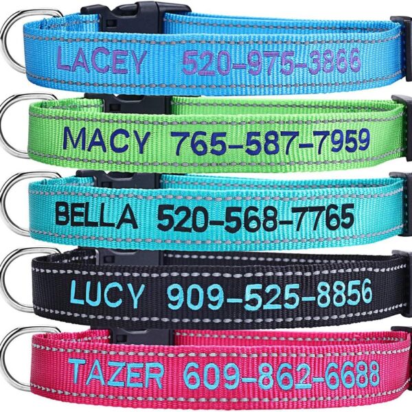 Personalized Dog Collar, Custom Embroidered Pet Name and Phone Number 4 Adjustable Sizes X-Small Small Medium Large Quick Release Buckle and D-Ring