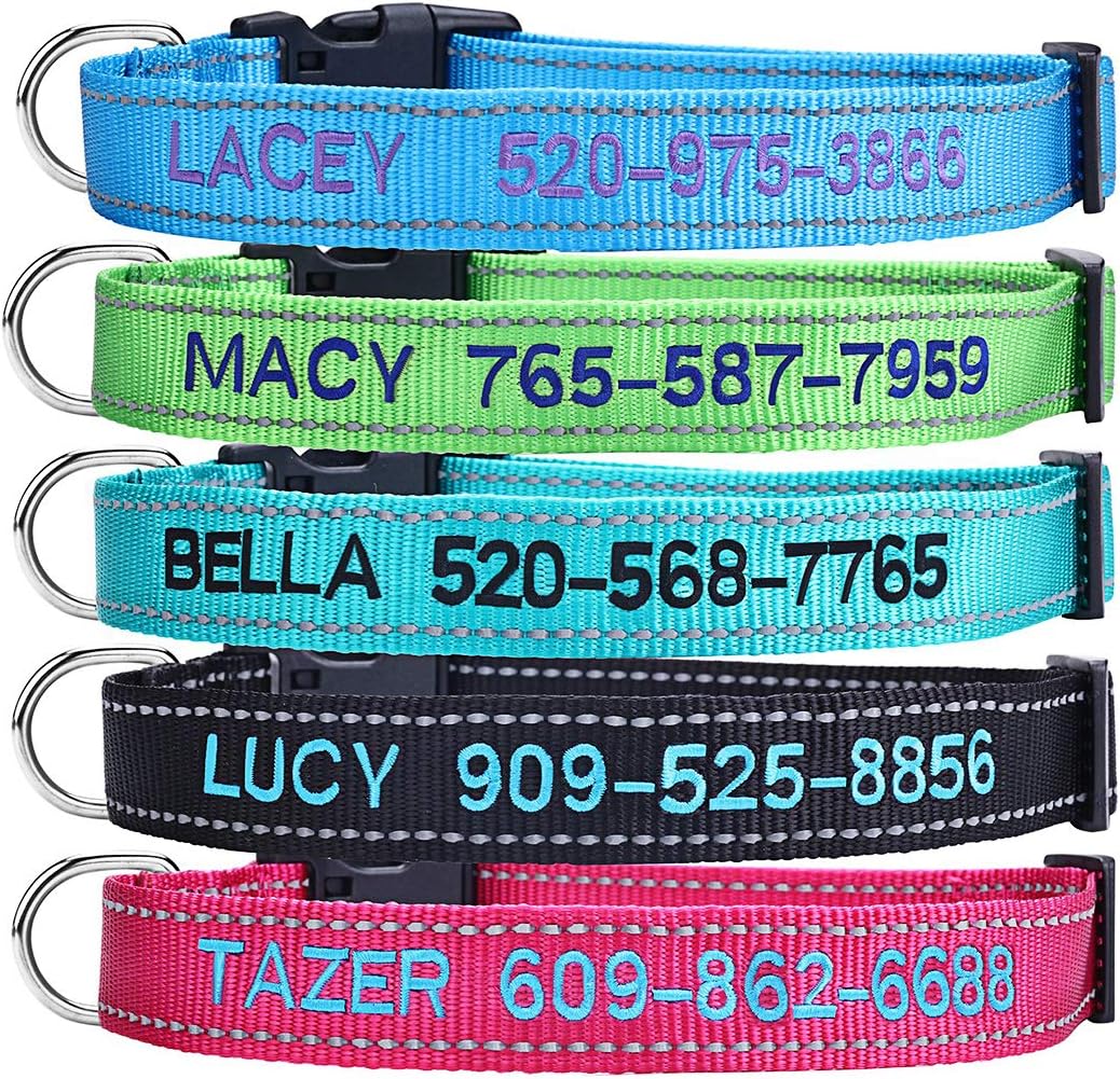 Personalized Dog Collar, Custom Embroidered Pet Name and Phone Number 4 Adjustable Sizes X-Small Small Medium Large Quick Release Buckle and D-Ring Personalized Dog Collar, Custom Embroidered Pet Name and Phone Number 4 Adjustable Sizes X-Small Small Medium Large Quick Release Buckle and D-Ring