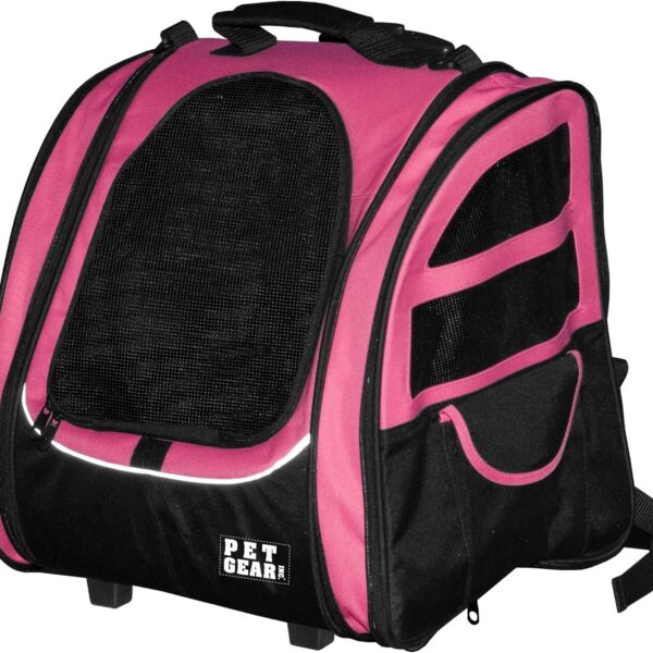 Pet Gear I-GO2 Roller Backpack, Travel Carrier, Car Seat for Cats/Dogs, Mesh Ventilation, Included Tether, Telescoping Handle, Storage Pouch