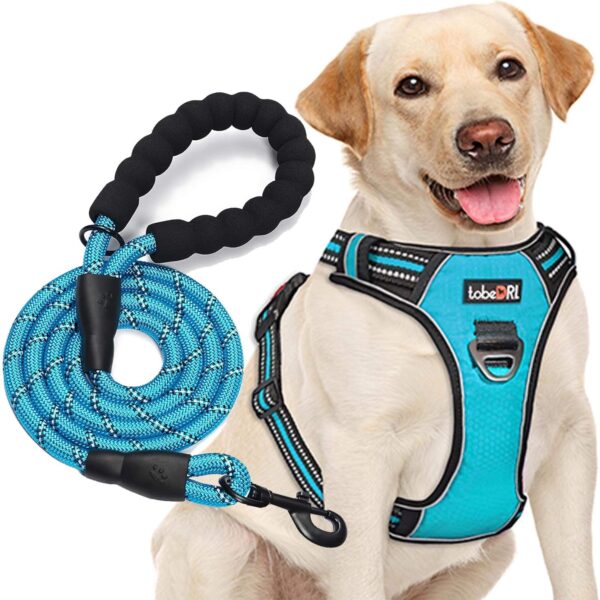 No Pull Dog Harness Adjustable Reflective Oxford Easy Control Medium Large Dog Harness with A Free Heavy Duty 5ft Dog Leash