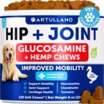 Hemp Hip and Joint Supplement for Dogs - Glucosamine for Dogs Joint Pain Relief - Chews with Chondroitin, MSM, Hemp Oil - Mobility Support, Cartilage Health - For Large, Small breeds - 120 Soft Treats