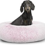 The Dogs Bed Sound Sleep Original Calming Dog & Cat Bed, Anti-Anxiety Rose Pink Fur Donut Nest Snuggler, with Removable Cover, Veterinary Approved