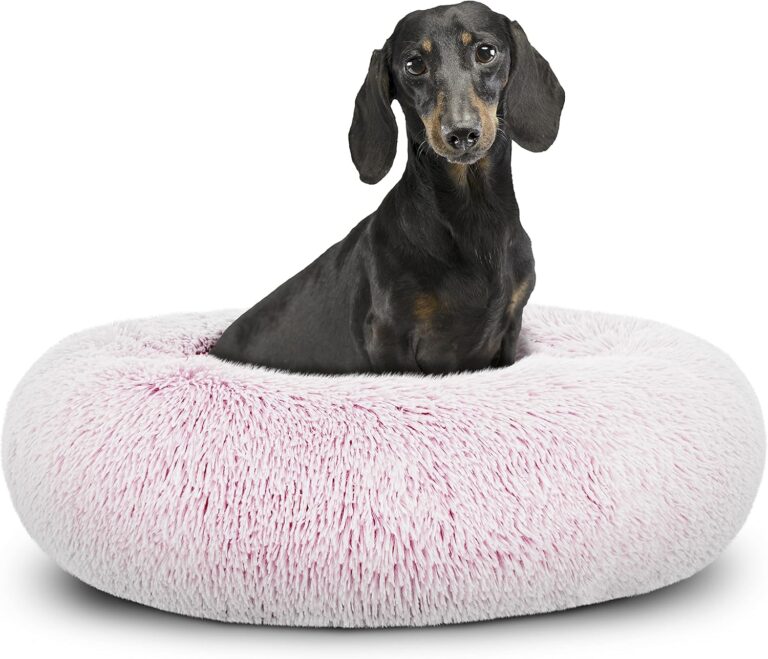 The Dogs Bed Sound Sleep Original Calming Dog & Cat Bed, Anti-Anxiety Rose Pink Fur Donut Nest Snuggler, with Removable Cover, Veterinary Approved