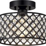 Black Crystal Ceiling Light Fixture,Modern Semi Flush Mount Ceiling Lighting Fixture,Round Small Chandelier for Hallway, Entryway, Laundry Room, Kitchen, Bedroom, Foyer, Bathroom, 1 Light, 9 inch
