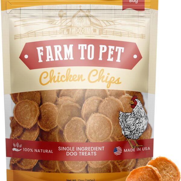 Farm To Pet - Dog Training Treats - Chicken Chips, Single Ingredient - 12 oz, Lean, All Natural, Healthy Dog Treats for Small, Medium, Large Breeds, & Puppies, Made in USA