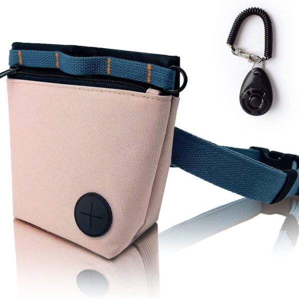 Dog Treat Pouch with Pet Training Clicker, Dog Training Treat Pouch Kit, Magnetic Closure, Hands-Free Training (Pink)
