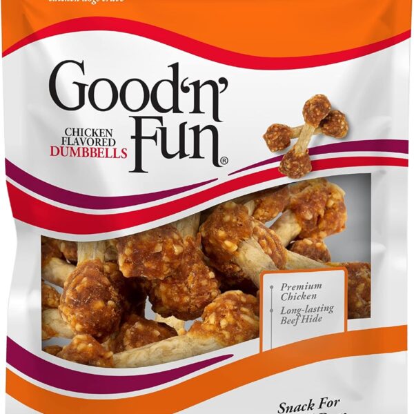 Good'N'Fun Chicken Flavored Dumbbells, Rawhide Snacks for Small Dogs, 12 ounces