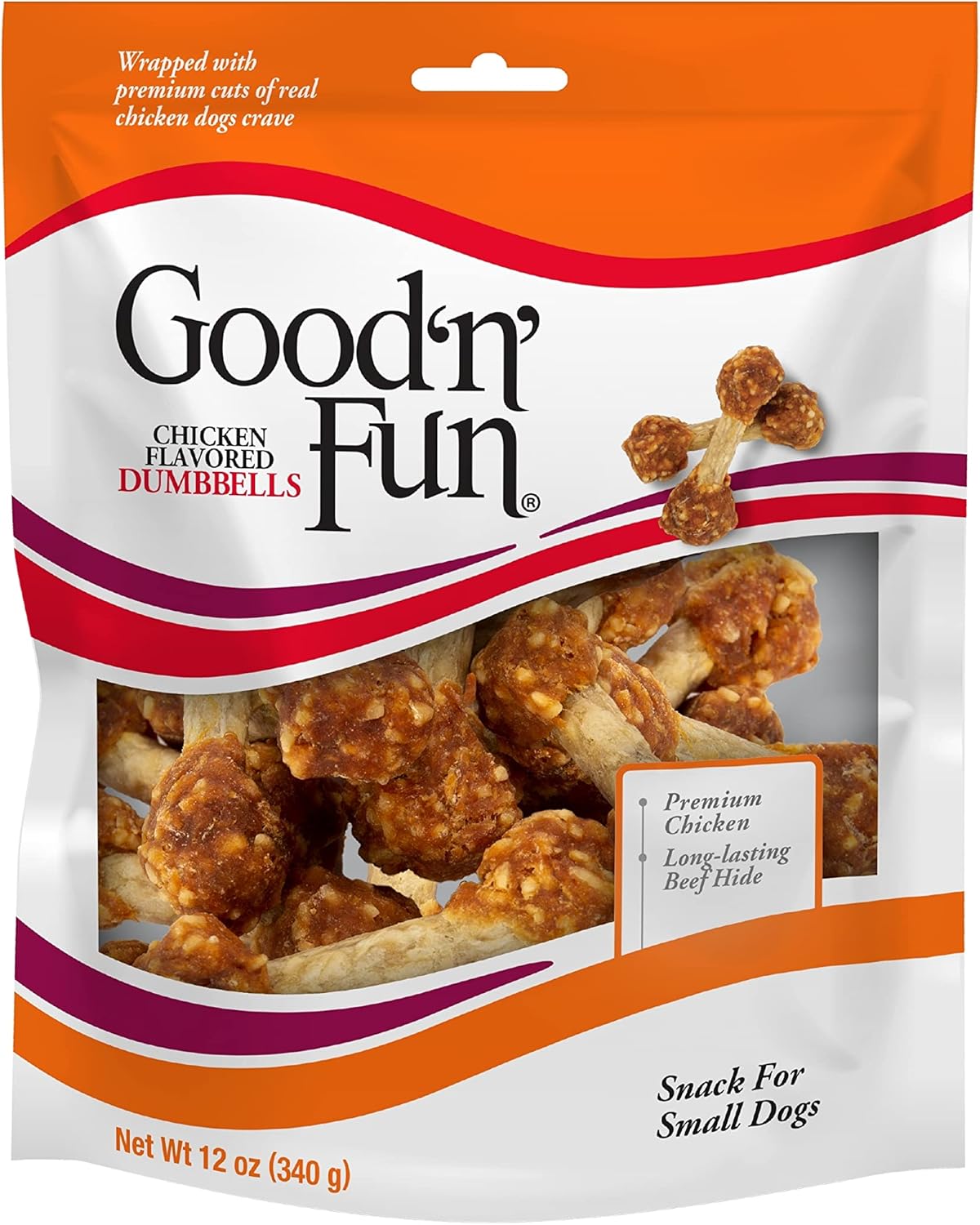 Good'N'Fun Chicken Flavored Dumbbells, Rawhide Snacks for Small Dogs, 12 ounces Good'N'Fun Chicken Flavored Dumbbells, Rawhide Snacks for Small Dogs, 12 ounces