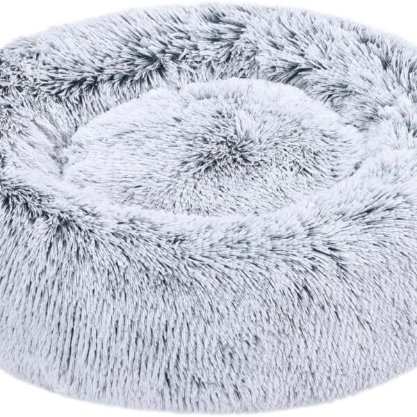 Amazon Basics Donut Pet Bolster Faux Fur Bed for Dog, Grey, 23" x 23"