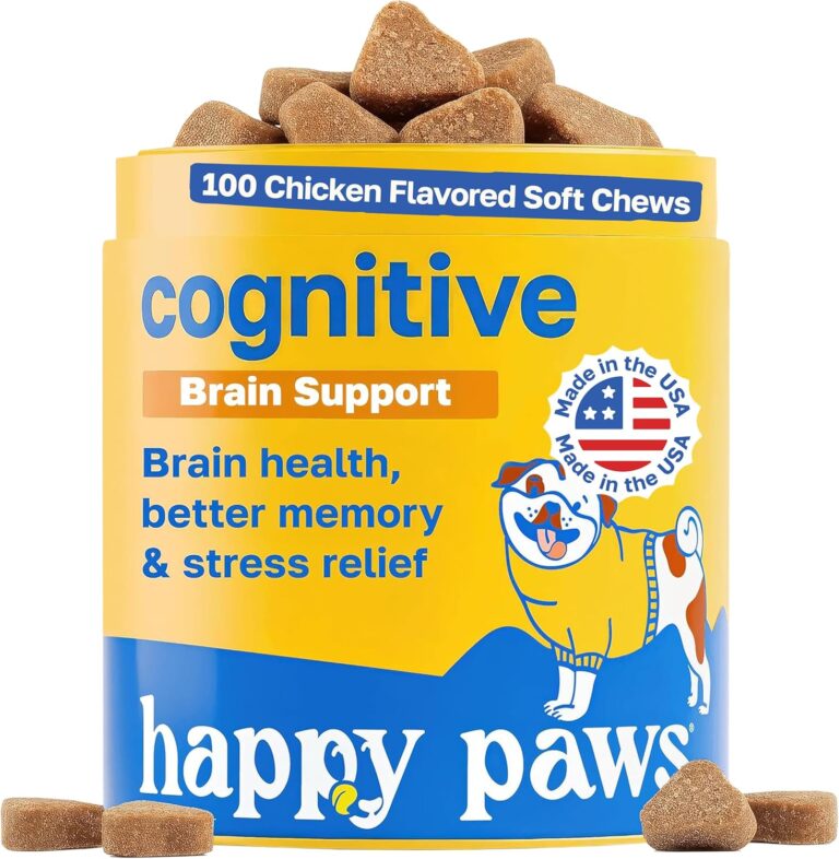 Happy Paws Cognitive Supplement for Dogs, Chicken Soft Chews with Taurine, Spirulina, CoQ10 & Vitamins B1, B3, B12, Supports Cognitive Function, Memory and Focus, Chews for Small to Large Dogs