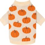Fitwarm Pumpkin Dog Sweater, Thanksgiving Outfit for Small Dogs Boy Girl, Pet Outfit, Orange, Beige, Large