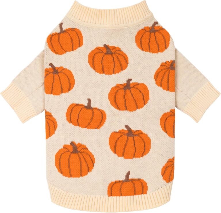 Fitwarm Pumpkin Dog Sweater, Thanksgiving Outfit for Small Dogs Boy Girl, Pet Outfit, Orange, Beige, Large