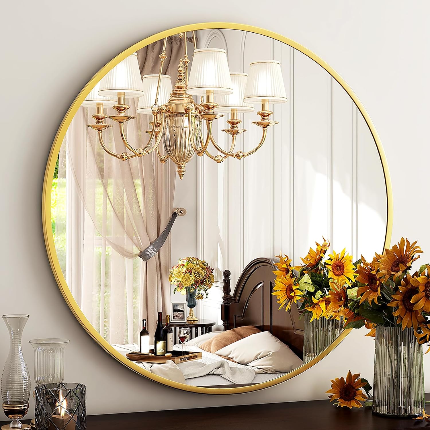 HARRITPURE 24 Inch Round Mirror, Gold Circle Bathroom Mirror, Modern Aluminum Alloy Frame Wall Mounted Vanity Mirror for Living Room, Bedroom, Entryway HARRITPURE 24 Inch Round Mirror, Gold Circle Bathroom Mirror, Modern Aluminum Alloy Frame Wall Mounted Vanity Mirror for Living Room, Bedroom, Entryway