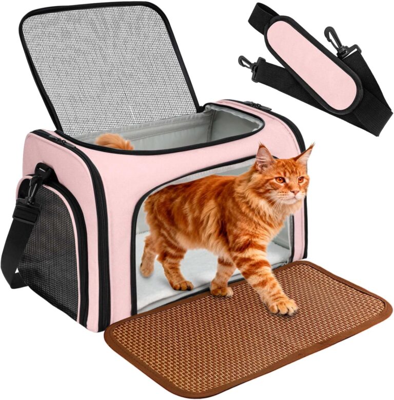 DSDCDJ Cat Carrier Dog Carrier - Soft-Sided Cat Carrier with Plush Pad & Cooling Mat, Easy-Load 4-Side Zipper & 3-Side Mesh Ventilation, Pet Carrier Airline Approved for Cats/Dogs Up to 20 lbs, Pink