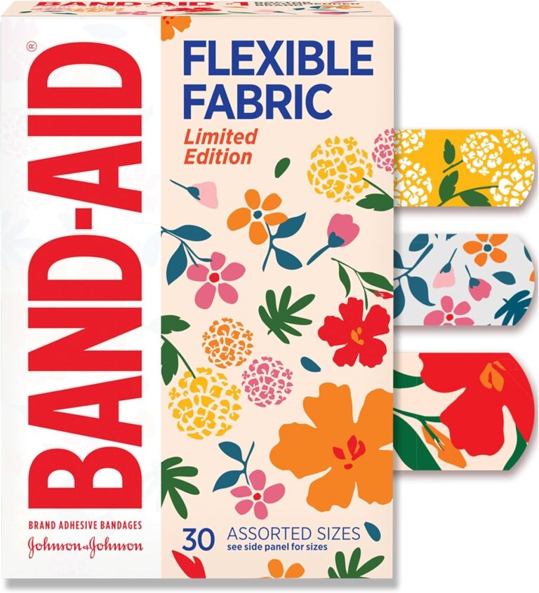 Band-Aid Brand Flexible Fabric Adhesive Bandages, Comfortable Flexible Protection & Wound Care for Minor Cuts & Scrapes, First Aid Bandage with a Wildflower Design, Assorted Sizes, 30 ct