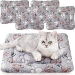 Tuanse 4 Pack Ultra Soft Dog Cat Bed Mat with Cute Prints Reversible Fleece Dog Crate Kennel Pad Cozy Washable Thickened Hamster Guinea Pig Pet Bed Mat for Small Animals(13 x 19 Inches,Light Gray)