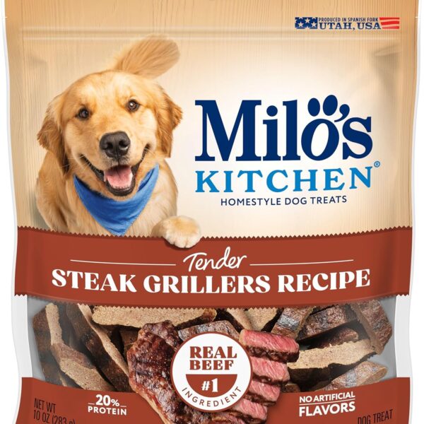 Milo's Kitchen Homestyle Dog Treats, Steak Grillers, 10 Ounce, High Protein, No Artificial Flavors