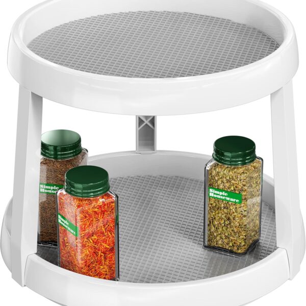 Simple Houseware 2-Tier Lazy Susan Spice Organizer, 10" Diameter, White/Gray