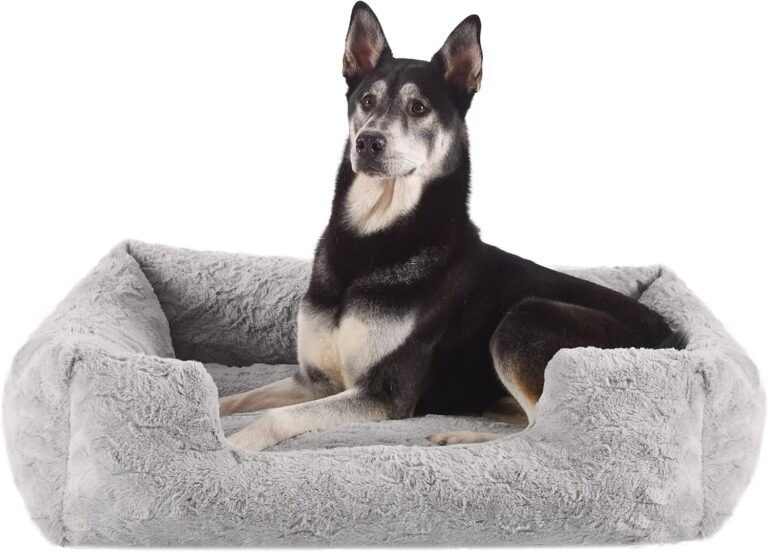 Best Friends by Sheri Lux Lounge Bed Calming Faux Fur Dog Bed, Gray, Large, 36" x 27"