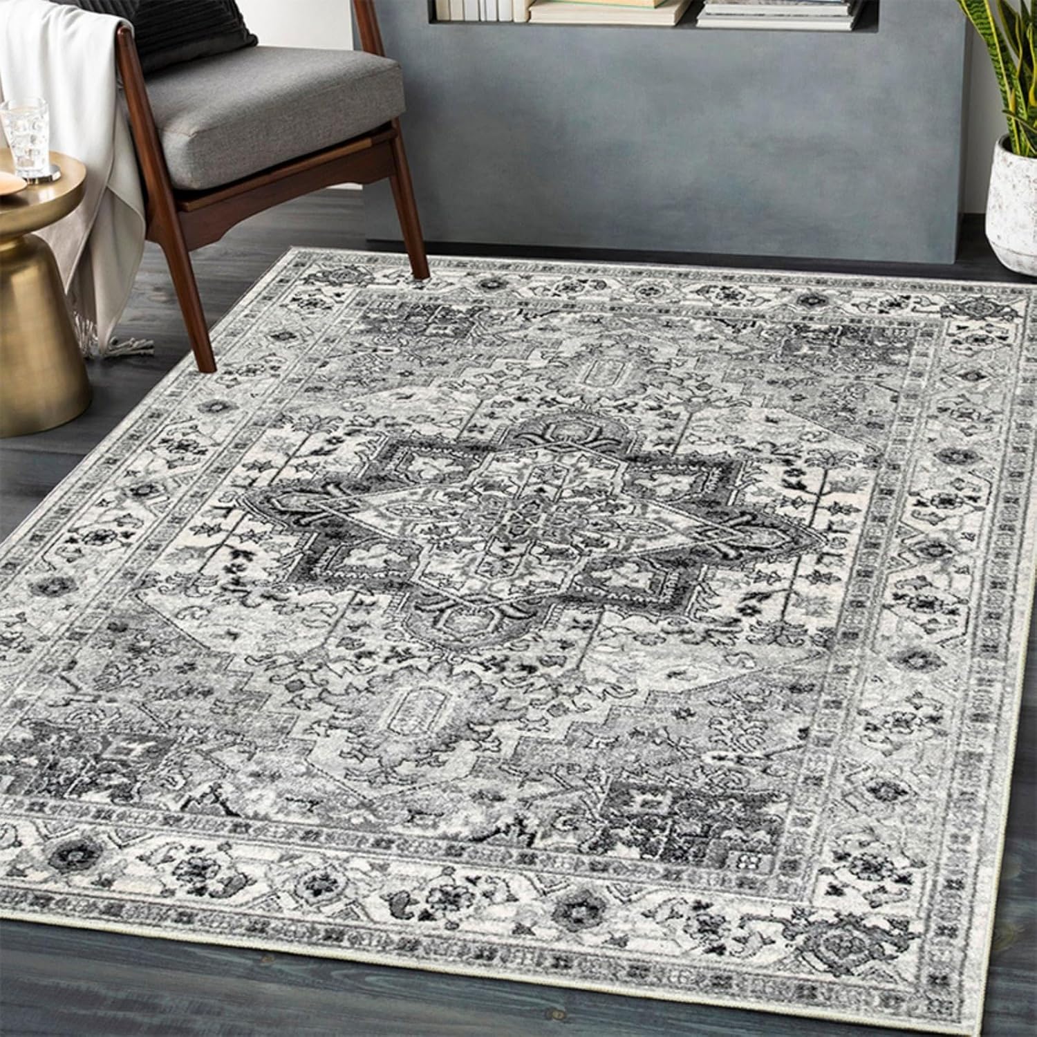 5x7 Machine Washable Area Rug, Ultra Soft Low-Pile Boho Vintage Carpet, Non-Slip Indoor Rug for Living Room, Bedroom (Gray) 5x7 Machine Washable Area Rug, Ultra Soft Low-Pile Boho Vintage Carpet, Non-Slip Indoor Rug for Living Room, Bedroom (Gray)