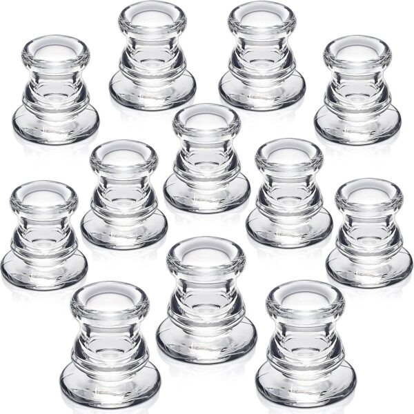 Candlestick Holders Bulk - 12PCS Taper Candle Holders for Table Centerpiece - Thick Glass Candle Holders for Wedding, Party and Festival Decoration