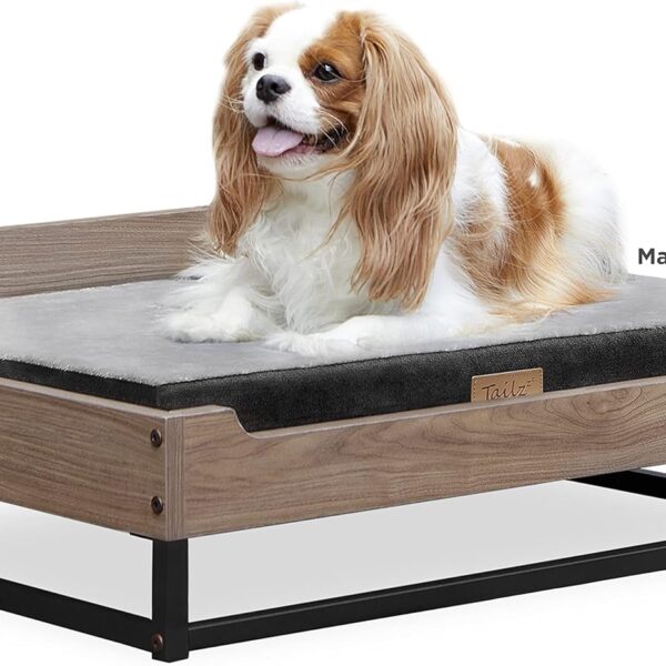 Milo Wooden Dog Bed, Plush Mattress Comforts The Pets with Bone Diseases, Water Resistant, Greenguard Gold Certified, Mattress, Non - Toxic Pet Proof Paint, Walnut