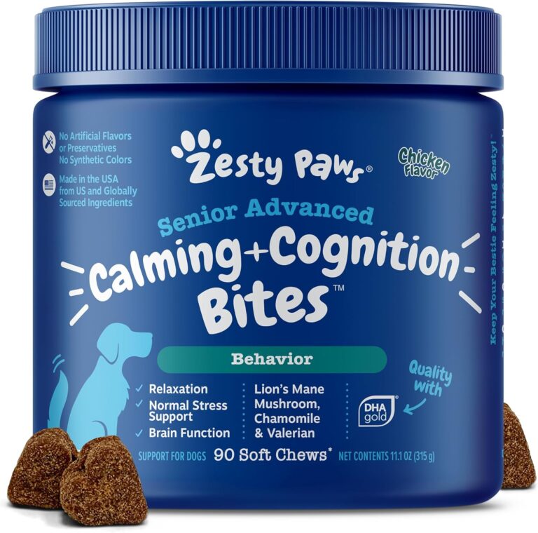 Zesty Paws Senior Advanced Calming & Cognition Soft Chews for Dogs - Supplements for Dog Brain Health & Nervous System Support + Calming & Relaxation -with Ashwagandha, DHA & Melatonin