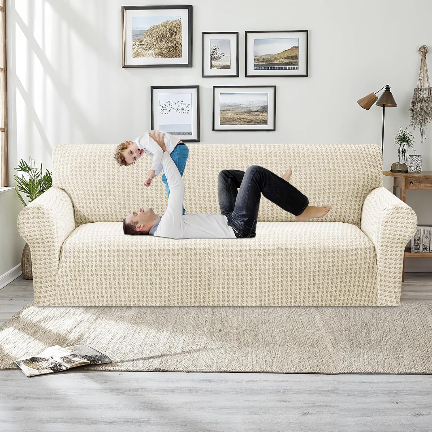 MAXIJIN Stretch Couch Cover Sofa Covers for 3 Cushion Couch (71"-91" Washable Sofa Slipcovers with Non-Slip Foam & Elastic Strap, Dog Cat Pet Friendly Furniture Protector (Large, Beige) MAXIJIN Stretch Couch Cover Sofa Covers for 3 Cushion Couch (71"-91" Washable Sofa Slipcovers with Non-Slip Foam & Elastic Strap, Dog Cat Pet Friendly Furniture Protector (Large, Beige)