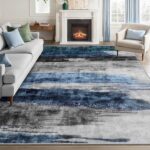 Ciicool Modern Abstract Rug for Living Room, 5'x7' Machine Washable Area Rug Non-Slip Rug, Low-Pile Contemporary Indoor Dining Floor Carpet for Bedroom Office Under Table Home Decor Navy Grey