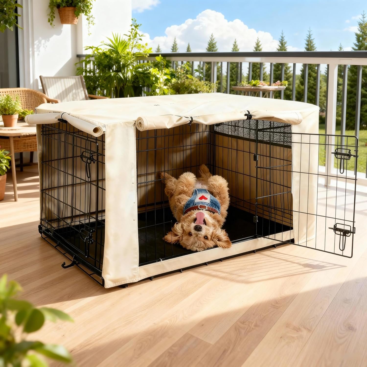 HiCaptain Dog Crate Cover 42.0" L x 28.0" W x 30.0" H with Breathable Mesh, Durable Heavy Duty Kennel Cover, Dual Zippered Panels, Windproof Waterproof UV-Resistant(Beige) HiCaptain Dog Crate Cover 42.0" L x 28.0" W x 30.0" H with Breathable Mesh, Durable Heavy Duty Kennel Cover, Dual Zippered Panels, Windproof Waterproof UV-Resistant(Beige)