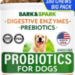 BARK&SPARK Dog Probiotics & Digestive Enzymes (Gut Health) Allergy & Itchy Skin - Pet Diarrhea Gas Treatment Upset Stomach Relief, Digestion Health Prebiotic Supplement Tummy Treat (180Ct Chicken)