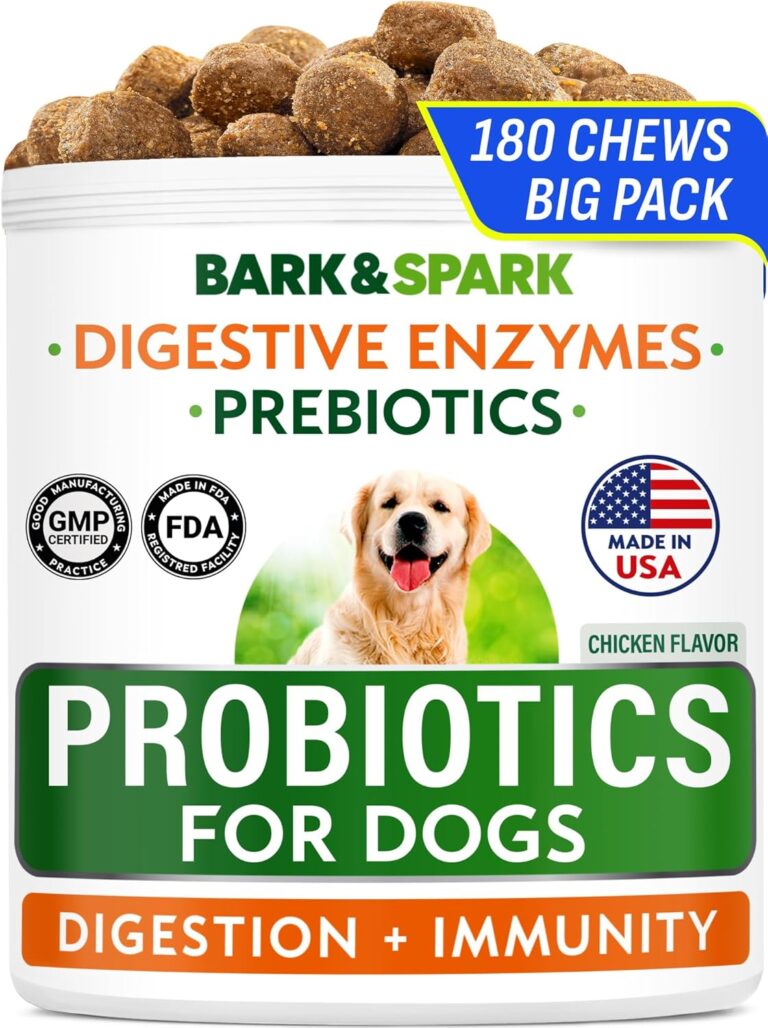 BARK&SPARK Dog Probiotics & Digestive Enzymes (Gut Health) Allergy & Itchy Skin - Pet Diarrhea Gas Treatment Upset Stomach Relief, Digestion Health Prebiotic Supplement Tummy Treat (180Ct Chicken)