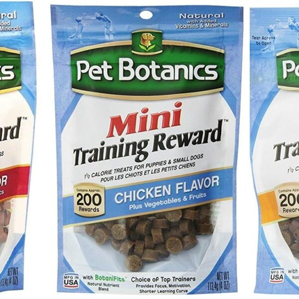 Pet Botanics Mini Training Rewards for Dogs 3 Flavor Variety Bundle: (1) Bacon, (1) Chicken and (1) Beef, 4 Oz Ea (200 Count per Bag, 3 Bags Total)